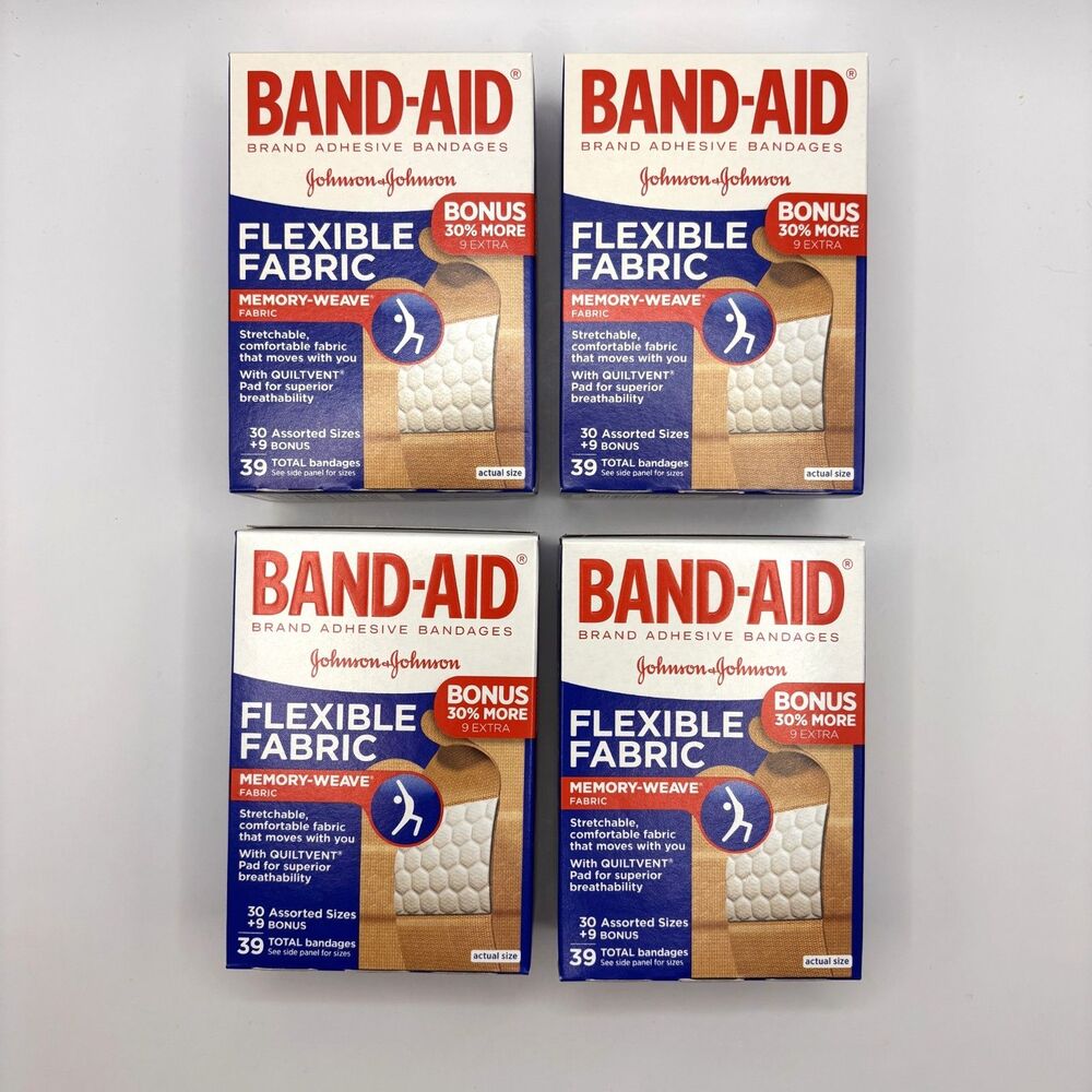 4 Band-Aid Johnson & Johnson Asst. Size Flexible Fabric Adhesive Bandage 39 pcs
